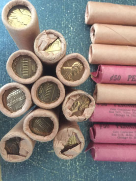 Coin-Rolling-Hunting-Find.-21-Rolls-Of-1963-D-Uncirculated-Pennies